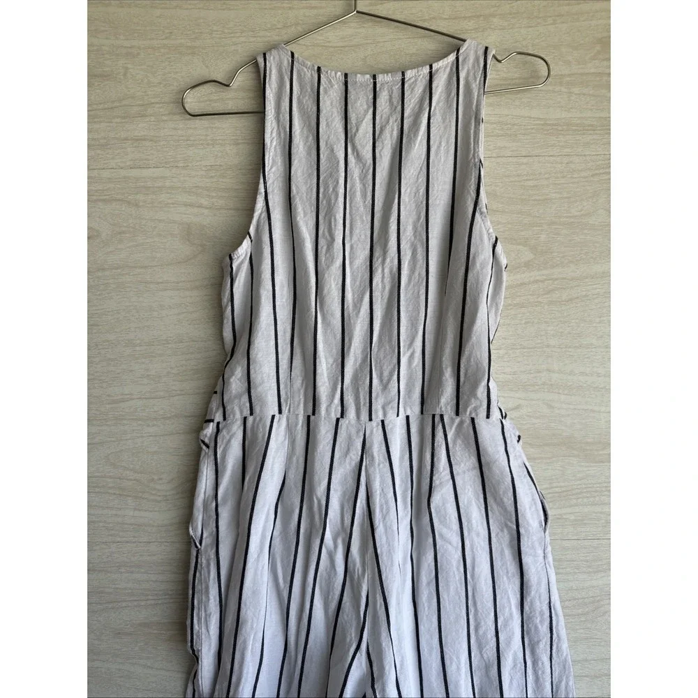Banana Republic Linen Striped Wide Leg Sleeveless Jumpsuit Pockets Sz 2 L